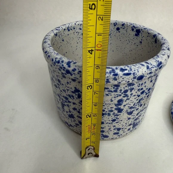 Speckled Blue and White stoneware Crock for Storing Butter and Cheese - Picture 6 of 6